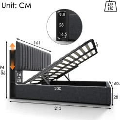 lit rembourré 160x200 cm lit de rangement avec fonction de recharge usb type c lit sommier à lattes en bois lit double lin gris