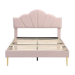 Lit rembourré 140x190 cm lit double avec sommier à lattes - tête de lit réglable - tissu en velours - rose