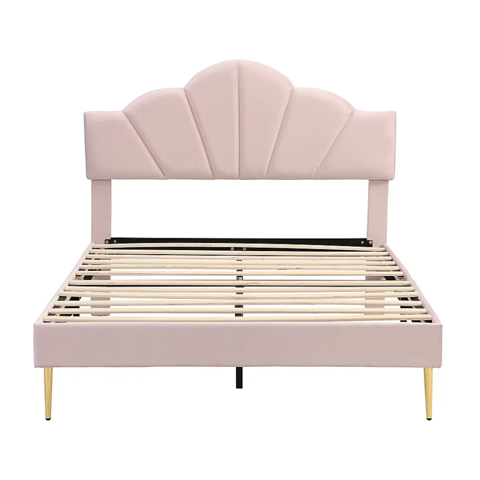 Lit rembourré 140x190 cm lit double avec sommier à lattes - tête de lit réglable - tissu en velours - rose