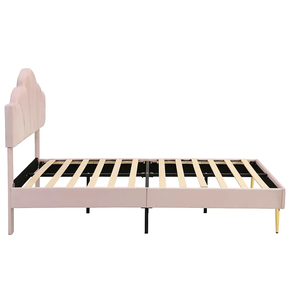 Lit rembourré 140x190 cm lit double avec sommier à lattes - tête de lit réglable - tissu en velours - rose