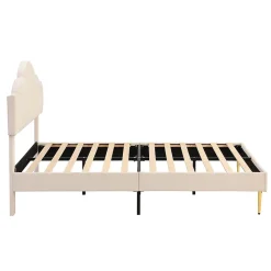 Lit rembourré 140x190 cm lit double avec sommier à lattes - tête de lit réglable - tissu en velours - beige