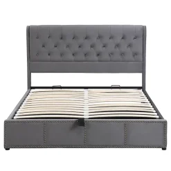 Lit rembourré 160x200 cm,Cadre de lit avec Rangement,Lit Double ornementation de Rivets,Gris