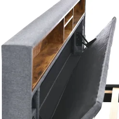 Lit rembourré 140x200cm espace de rangement tête de lit eclairage led lit cadre à lattes en bois lit double lin gris