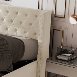 Lit Rembourré 160X200Cm Hydraulique Beige Blackcolors