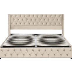 Lit Rembourré 160X200Cm Hydraulique Beige Blackcolors