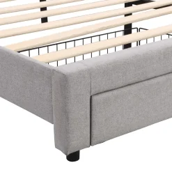 Lit Rembourré 180X200Cm Led Tiroirs Lin Gris Blackcolors