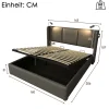 lit rembourré 160x200cm lit de rangement lit lampe de lecture lit tête de lit avec fonction de chargement usb lit double pu gris