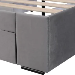 Lit Rembourré 140X200Cm Velours Tiroirs Gris Blackcolors