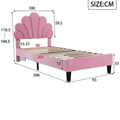 Lit rembourre 90 sur 200 cm avec tete de lit fleurie en velours doux cadre avec sommier lit dappoint rose