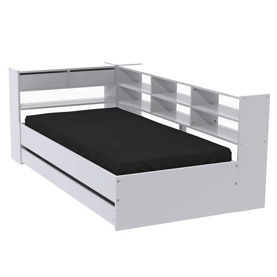 Lit ROLLER 90x190 + 1 sommier + 1 tiroir + étagères / Blanc