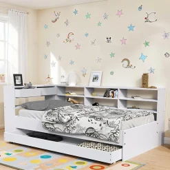 Lit ROLLER 90x190 + 1 sommier + 1 tiroir + étagères / Blanc