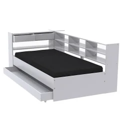 Lit ROLLER 90x190 + 1 sommier + 1 tiroir + étagères / Blanc