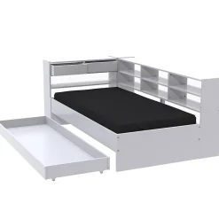 Lit ROLLER 90x190 + 1 sommier + 1 tiroir + étagères / Blanc