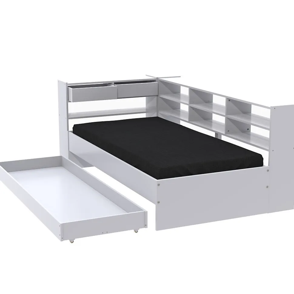 Lit ROLLER 90x190 + 1 sommier + 1 tiroir + étagères / Blanc