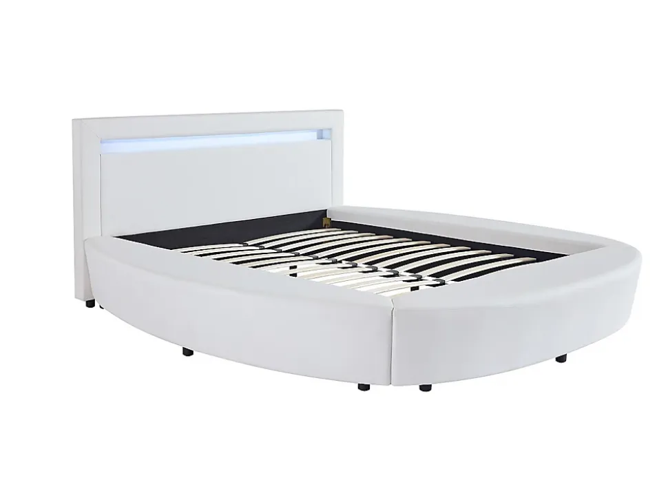 Lit rond 160 x 200 cm - Avec LEDs - Simili - Blanc + Matelas - ABULIS III