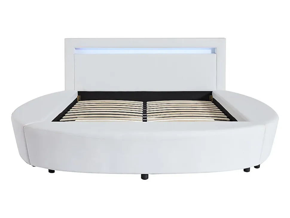 Lit rond 160 x 200 cm - Avec LEDs - Simili - Blanc + Matelas - ABULIS III