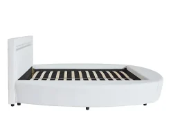 Lit rond 160 x 200 cm - Avec LEDs - Simili - Blanc + Matelas - ABULIS III
