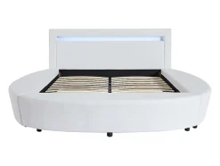 Lit rond 160 x 200 cm - Avec LEDs - Simili - Blanc - ABULIS III