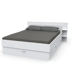 Lit SAMBA 140x190cm + tête de lit + 2 tiroirs / Blanc