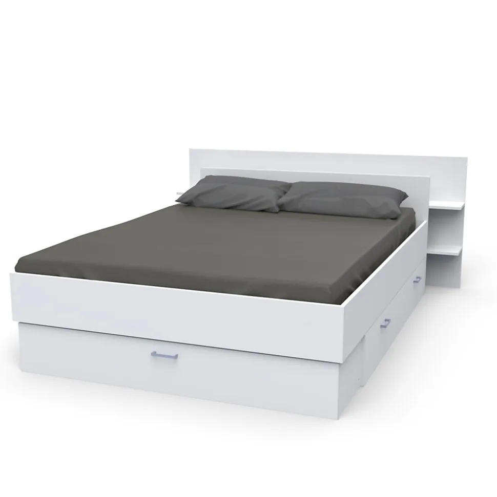 Lit SAMBA 140x190cm + tête de lit + 2 tiroirs / Blanc