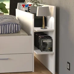 Lit SAMBA 140x190cm + tête de lit + 2 tiroirs / Blanc