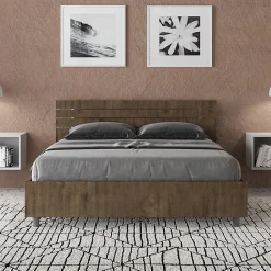 Lit sans sommier tête de lit droite 140x200 à lattes en noyer Ankel