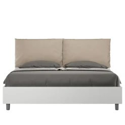 Lit sans sommier 160x200 avec coussins en simili cuir gris tourterelle Egos Antea