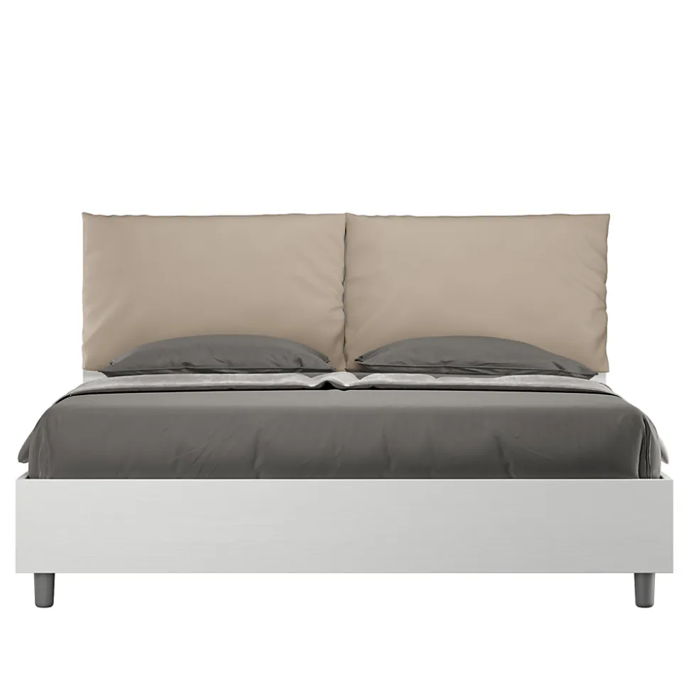 Lit sans sommier 160x200 avec coussins en simili cuir gris tourterelle Egos Antea