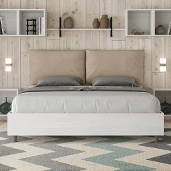 Lit sans sommier 160x200 avec coussins en simili cuir gris tourterelle Egos Antea