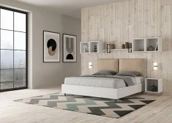 Lit sans sommier 160x200 avec coussins en simili cuir gris tourterelle Egos Antea