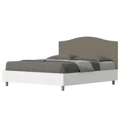 Lit sans sommier 160x200 structure frêne blanc avec tête de lit mélamine/simili cuir cappuccino Grace