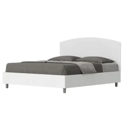 Lit sans sommier 160x190 tête de lit structure frêne blanc Antilia mélamine blanc/simili cuir