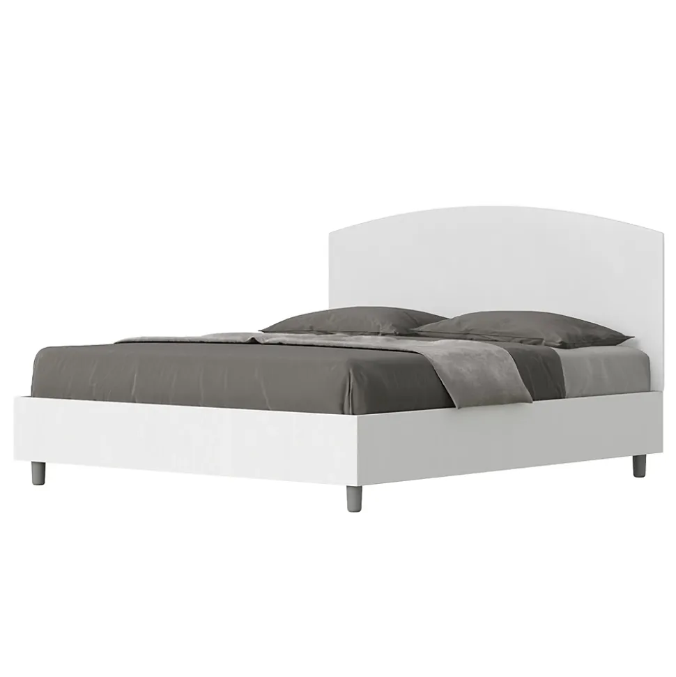 Lit sans sommier 160x190 tête de lit structure frêne blanc Antilia mélamine blanc/simili cuir