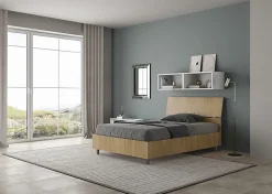 Lit sans sommier 120x200 Tête de lit inclinée Demas chêne