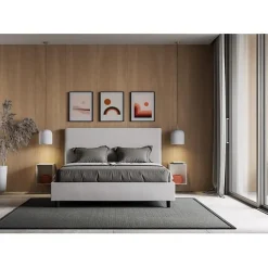 Lit simili cuir blanc Focus avec sommier tapissé 160x200