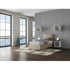 Lit simili cuir gris tourterelle Antea avec sommier rembourré 80x190