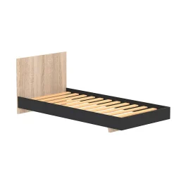 Lit simple 1 place 90x190cm Noir et Artisan avec sommier LIFA