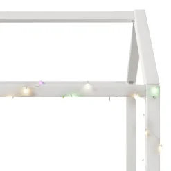 Lit Simple 90 x 200 cm - Canapé-Lit avec Éclairage LED Intégré, Gain de Place pour Chambre, Bois Massif, Sans Matelas, Beige