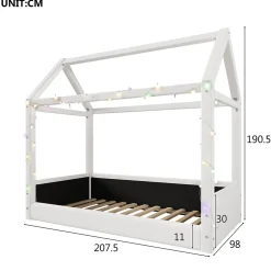 Lit Simple 90 x 200 cm - Canapé-Lit avec Éclairage LED Intégré, Gain de Place pour Chambre, Bois Massif, Sans Matelas, Beige