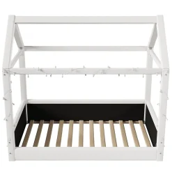 Lit Simple 90 x 200 cm - Canapé-Lit avec Éclairage LED Intégré, Gain de Place pour Chambre, Bois Massif, Sans Matelas, Beige