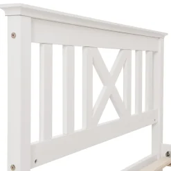 Lit Simple 90 x 200 Cm - Lit Classique avec Sommier à Lattes et Tête de Lit - Pin Massif, MDF - Sans Matelas - Blanc