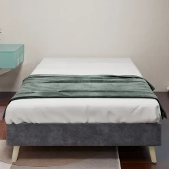 Lit Simple Adulte 90x200 cm - Lit Bas Sans Tête de Lit, Sans Matelas, Moderne et Minimaliste, Velours Gris