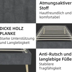 Lit Simple Adulte 90x200 cm - Lit Bas Sans Tête de Lit, Sans Matelas, Moderne et Minimaliste, Velours Gris