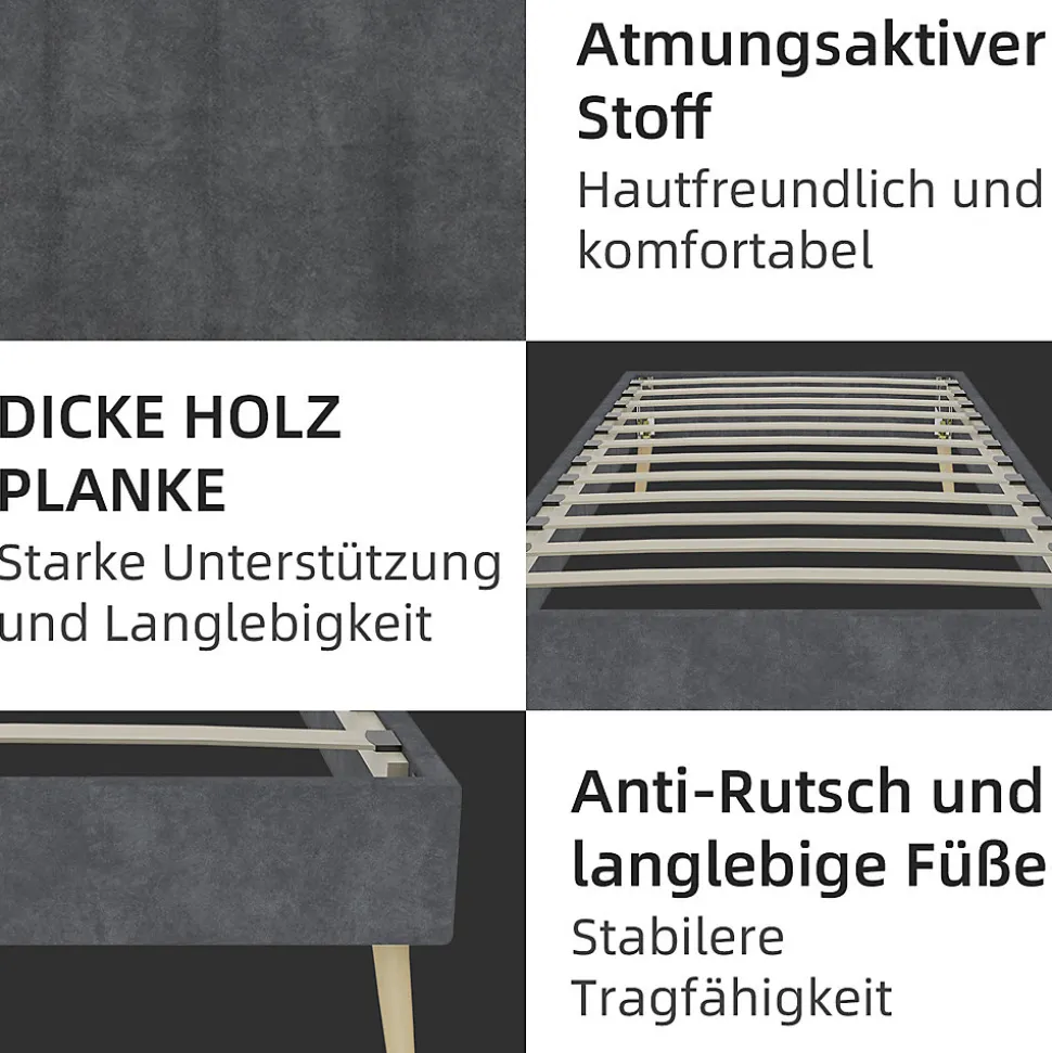 Lit Simple Adulte 90x200 cm - Lit Bas Sans Tête de Lit, Sans Matelas, Moderne et Minimaliste, Velours Gris