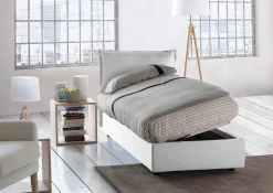 Lit simple Aren, Lit coffre avec revêtement en tissu, 100% Made in Italy, Ouverture latérale, avec matelas 80x190 cm inclus, Blanc