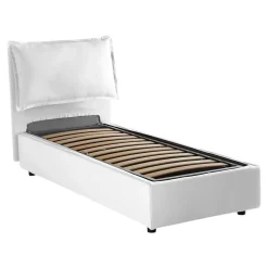 Lit simple Aren, Lit coffre avec revêtement en tissu, 100% Made in Italy, Ouverture latérale, avec matelas 80x190 cm inclus, Blanc