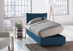 Lit simple Aren, Lit coffre avec revêtement en tissu, 100% Made in Italy, Ouverture latérale, avec matelas 80x190 cm inclus, Bleu