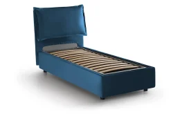 Lit simple Aren, Lit coffre avec revêtement en tissu, 100% Made in Italy, Ouverture latérale, avec matelas 80x190 cm inclus, Bleu