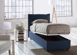 Lit simple Arzon, Lit coffre avec revêtement en tissu, 100% Made in Italy, Ouverture frontale, avec matelas 90x200 cm inclus, Bleu