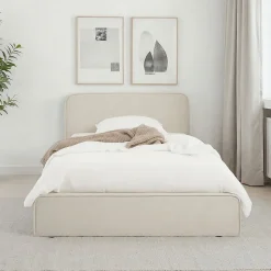 Lit simple BELARTI 90 x 190 cm rembourré, revêtement en tissu - Blanc crème